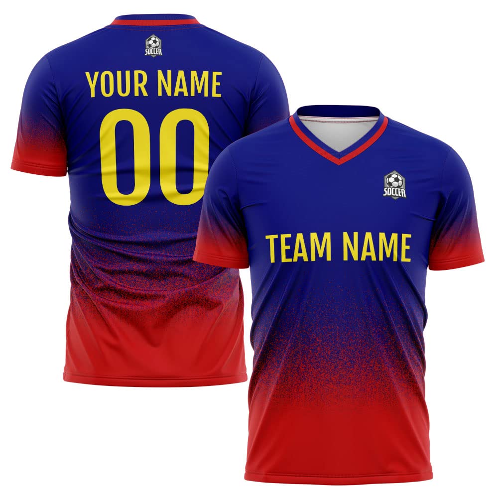 Blue and Red Breathable Soccer Jersey for Boys and Girls